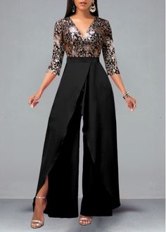 Color:Black;Size:S;Size:M;Size:L;Size:XL;Size:XXL;Package Contents:1 X Jumpsuit;Occasion:Other;Style:Bohemian; Trendy Jumpsuit, Floral Print Jumpsuit, Jumpsuit Elegant, Event Outfit, Lace Patchwork, Fall Fabric, Jumpsuit With Sleeves, Printed Jumpsuit, Looks Chic