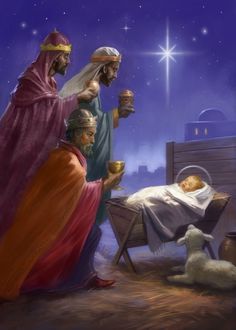 the nativity scene with three wise men and a baby jesus