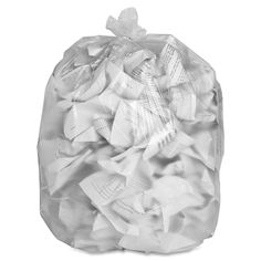 a white bag filled with lots of plastic bags on top of a white surface,