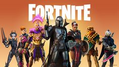 a group of people standing next to each other in front of a sign that says fortnite