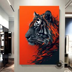 an orange and black tiger painting on the wall