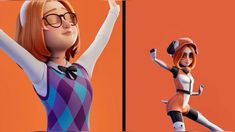 an animated character is shown in two different poses, one with glasses and the other without