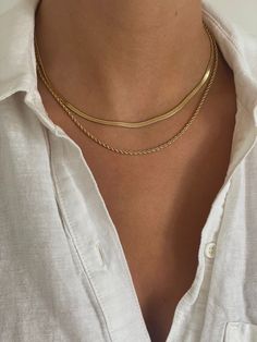 Cold Necklace, Gold Layered Necklace, Stackable Necklaces, Double Necklace, Layered Chain Necklace, Herringbone Chain, Stacked Necklaces