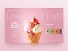 an ice cream shop website on pink background with the words choose your taste above it