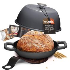 a large loaf of bread sitting in a pan