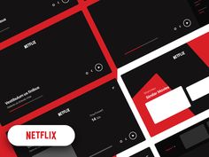 a red and black web design with the netflix logo on it's bottom corner