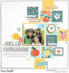 a scrapbook page with an image of two women and a baby in the center