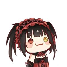 an anime character with black hair and red dress