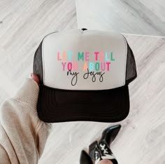 Let me tell you about my Jesus is so cute all year but perfect for the upcoming Easter and Spring Season! Adjustable Snap Back Foam Trucker  Green/White Pink/White Black/White Let Me Tell You About My Jesus, Jesus Design, Christian Hats, Scripture Gift, Hat Ideas, Baptism Gifts, Cute Hats, Cool Hats, Christian Clothing