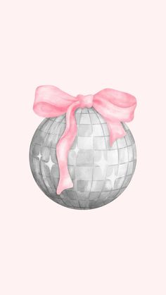 a drawing of a ball with a pink bow on it