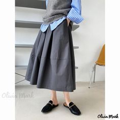 Olivia Mark - Beautiful High-Waisted Skirt with Flared Bottom and Pockets Plain Skirt, Body Skirt, Winter Typ, Umbrella Skirt, Flowy Design, Line Dress, Gray Skirt, Skirt Outfit, Types Of Skirts