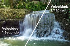 a waterfall is shown with the words velocidad 1 segundo below it