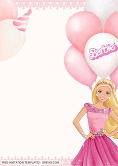 a barbie doll holding balloons with the word barbie on it