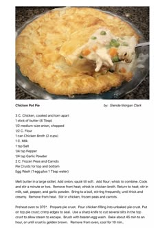 the recipe for chicken pot pie is shown