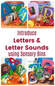 there are letters and other toys in the bins for kids to play with or use