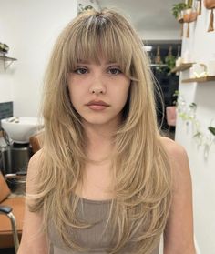 Long Hair Half Up Half Down With Bangs, Butterfly Haircut With Full Bangs, Midi Length Hairstyles, Long Choppy Layers With Bangs, Mid Length Hair With Fringe Bangs, Hair With Wispy Bangs, Bang Inspo, 2024 Haircut, Layered Haircuts With Bangs