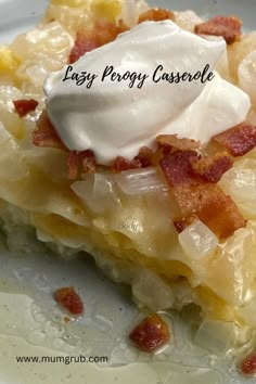 a close up of food on a plate with the words easy party casserole