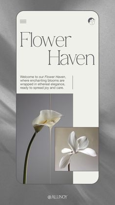 a white flower with the words flower haven on it