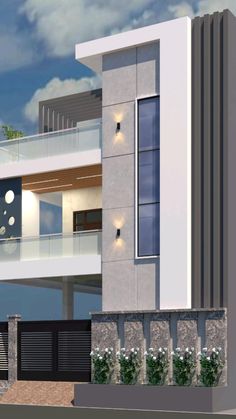 an artist's rendering of a modern house with balconies