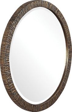 a round mirror that is made out of wood