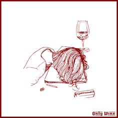 a drawing of a person laying on the ground with a glass of wine in front of them