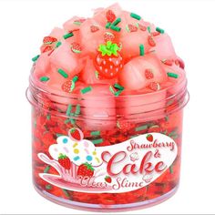 strawberry cake slime in a plastic container