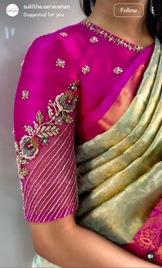 Magenta Saree, Saree Combination, Blouse Designs High Neck, Latest Bridal Blouse Designs, New Saree Blouse Designs, Latest Model Blouse Designs, Fashionable Saree Blouse Designs, Lehenga Blouse Designs