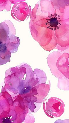 watercolor flowers on white background with pinks and purples in the bottom right corner