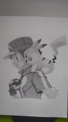 a drawing of two pokemons hugging each other in front of a white paper background