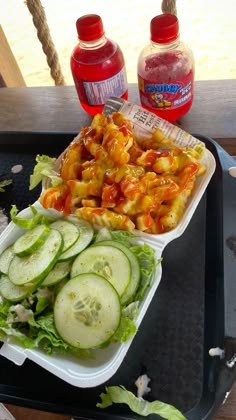 a tray that has some food on it