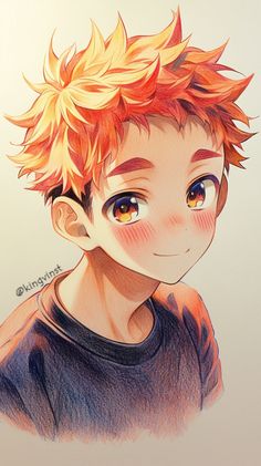 a drawing of a boy with orange hair