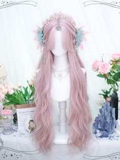 "Blonde Ambition: Warming Up Your Look with Blonde Shades" Hair Ideas For Ocs, Pink Wavy Hair, Kawaii Wig, Cute Wigs, Pink Bangs, Pretty Wigs, Bangs Curtain, Pink Wigs, Long Pink Hair