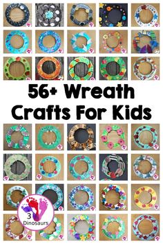 a collage of wreath crafts for kids with the words, 56 wreath crafts for kids