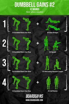 the dumbbell gains workout poster with instructions for how to do it and where to use it