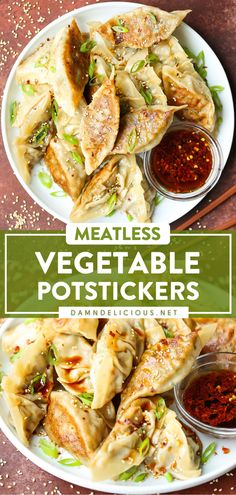 VEGETABLE POTSTICKERS Veggie Potstickers, Vegetable Potstickers, Vegetarian Dumplings, Foreign Cuisine, Egg Mushroom, Potstickers Recipe, Resep Diet, Healthy Snacking, Water Chestnuts