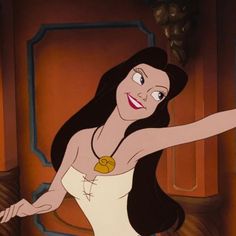 an animated image of a woman in a white dress with her arms out and smiling