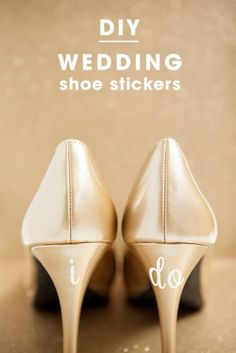 a pair of high heeled shoes with the words diy wedding shoe stickers