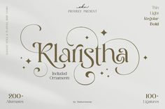 klarrstha font and numbers are displayed on a white background with gold lettering