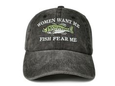 PRICES MAY VARY. Find Your Style: Women Want Me, Fish Fear Me - Show your pride with this stylish Bass fish fisherman dad hat. It features a funny saying 'Women want me, Fish Fear Me' and a Big Mouth Bass Fish embroidered on front of the washed black baseball cap. This one is truly special, thanks to the intricate embroidery detail and the washed out vintage feel. Perfect to wear out on the boat, at the lake, or just around the house. A trendy sun hat for Large/Small Mouth Bass fish fishing enth Fish Fear Me, Green Baseball Cap, Hip Hop Dancer, Small Mouth, Vintage Feeling, Baseball Snapback, Bass Fish, Black Baseball Cap, Big Mouth