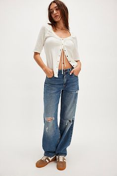 *The* perfect retro-inspired jeans from Levi's. **Fit:** Mid-rise, straight-leg silhouette with slouchy fit **Features:** Zip fly and button closure, five-pocket design, rigid denim fabrication **Why We | Levi's Baggy Dad Jeans at Free People in Medium Wash, Size: 26 Jeans Free People, Dad Jeans, She Said, Bottom Clothes, Clothes Gift, Levis Jeans, Retro Inspired, Jacket Outfits, Jeans Style