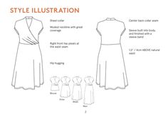 the front and back views of a women's dress, with instructions for how to style