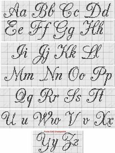 the letters and numbers in this cross stitch pattern are all hand written with black ink