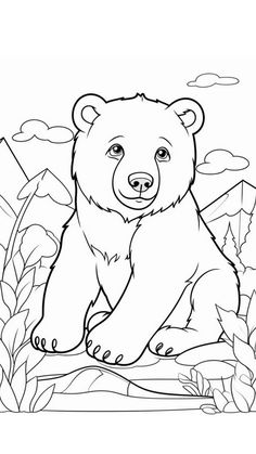 a bear sitting in the woods coloring page