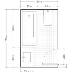 a bathroom floor plan with measurements for the shower and toilet area, including two sinks