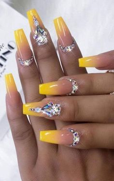 Ombre Nails Art Designs, Ombre Nails Art, Best Ombre Nails, Gel Ombre, Coffin Ombre, Birthday Nail Art, Ombre Nail Art Designs, Yellow Nail Art, Nails Art Designs