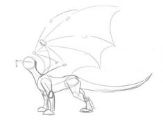 a drawing of a dragon standing on one leg