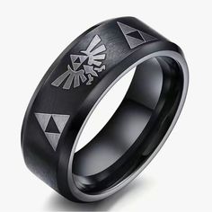 * Brand New! * The Legend Of Zelda Triforce Ring * Sizes Available (Women’s): 8, 10 * Smoke Free Environment Thank You For Your Support Of My Small Business! I Ship Within 1-3 Business Days! Bundle Items For Deep Discounts! Link Twilight Princess, Legend Of Zelda Triforce, Zelda Ring, Mens Black Ring, Zelda Triforce, Black Titanium Ring, Titanium Rings For Men, Tungsten Mens Rings, Triangle Ring