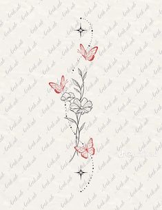 some red flowers and butterflies on a white background with the word love written in it