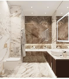 a modern bathroom with marble walls and flooring