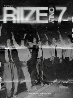 a group of people standing next to each other in front of a sign that says rize on it